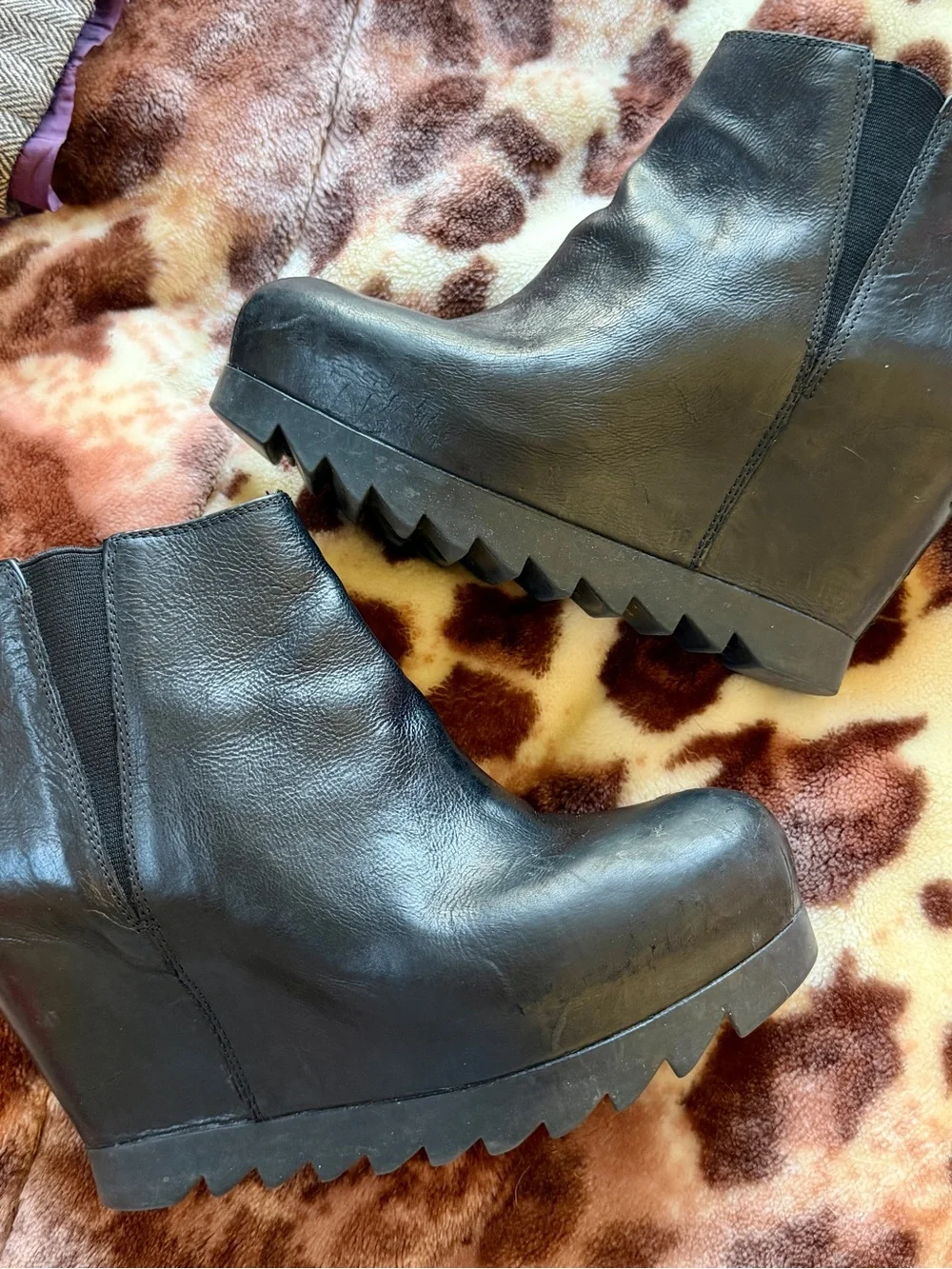 ASH Iron Black Leather Wedge Ankle Boots - US 8 / 38
